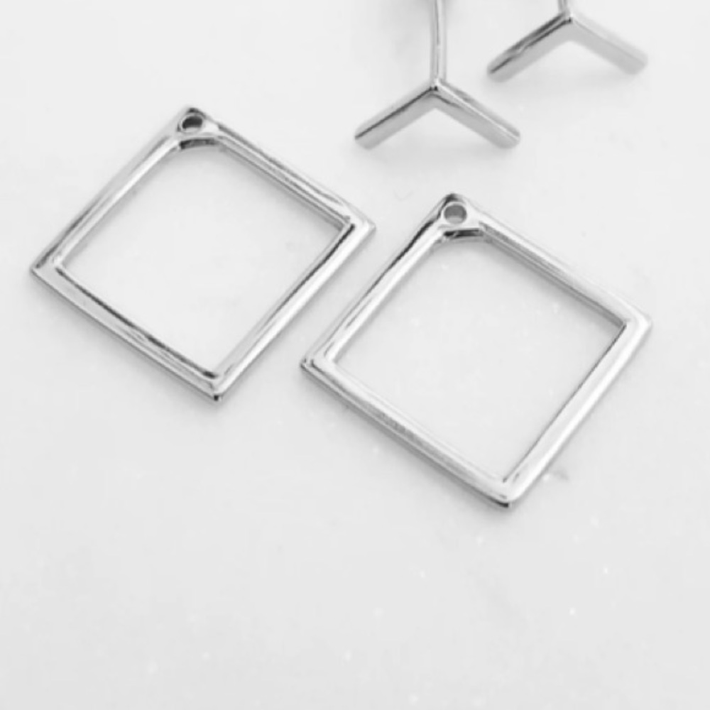 [SILVER]Modern Minimal Geometric Square Versatile Stud Earrings EarJacket - Picture 8 of 15